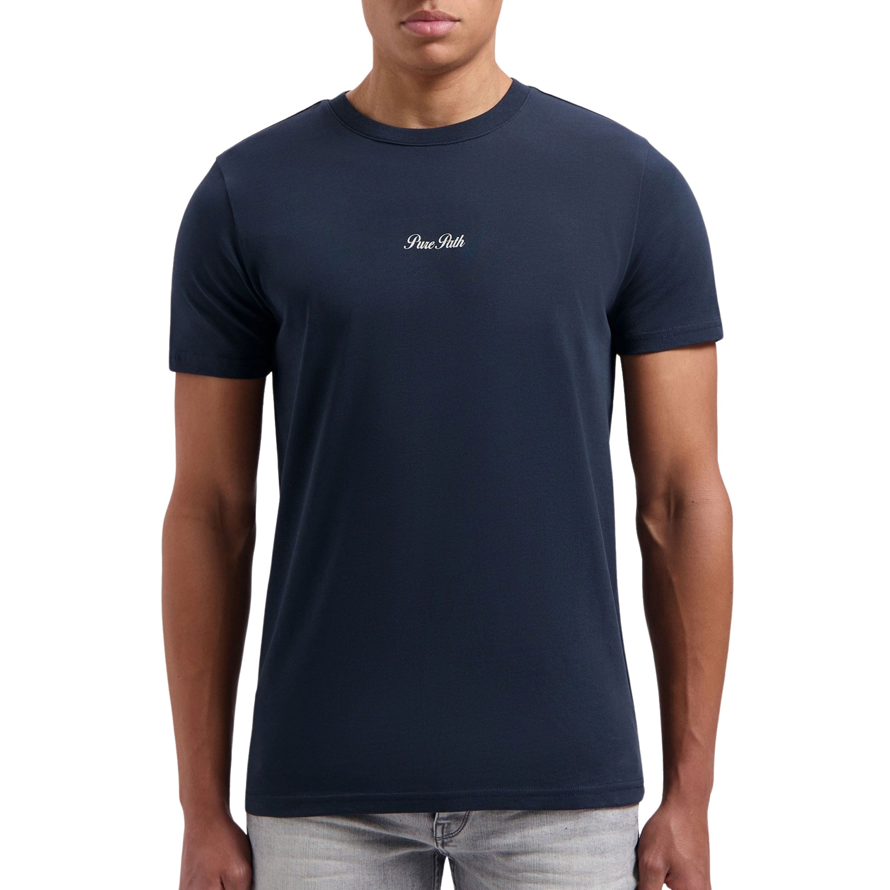 PURE PATH Heren Polo's & T-shirts Tshirt With Front And Back Print Donkerblauw