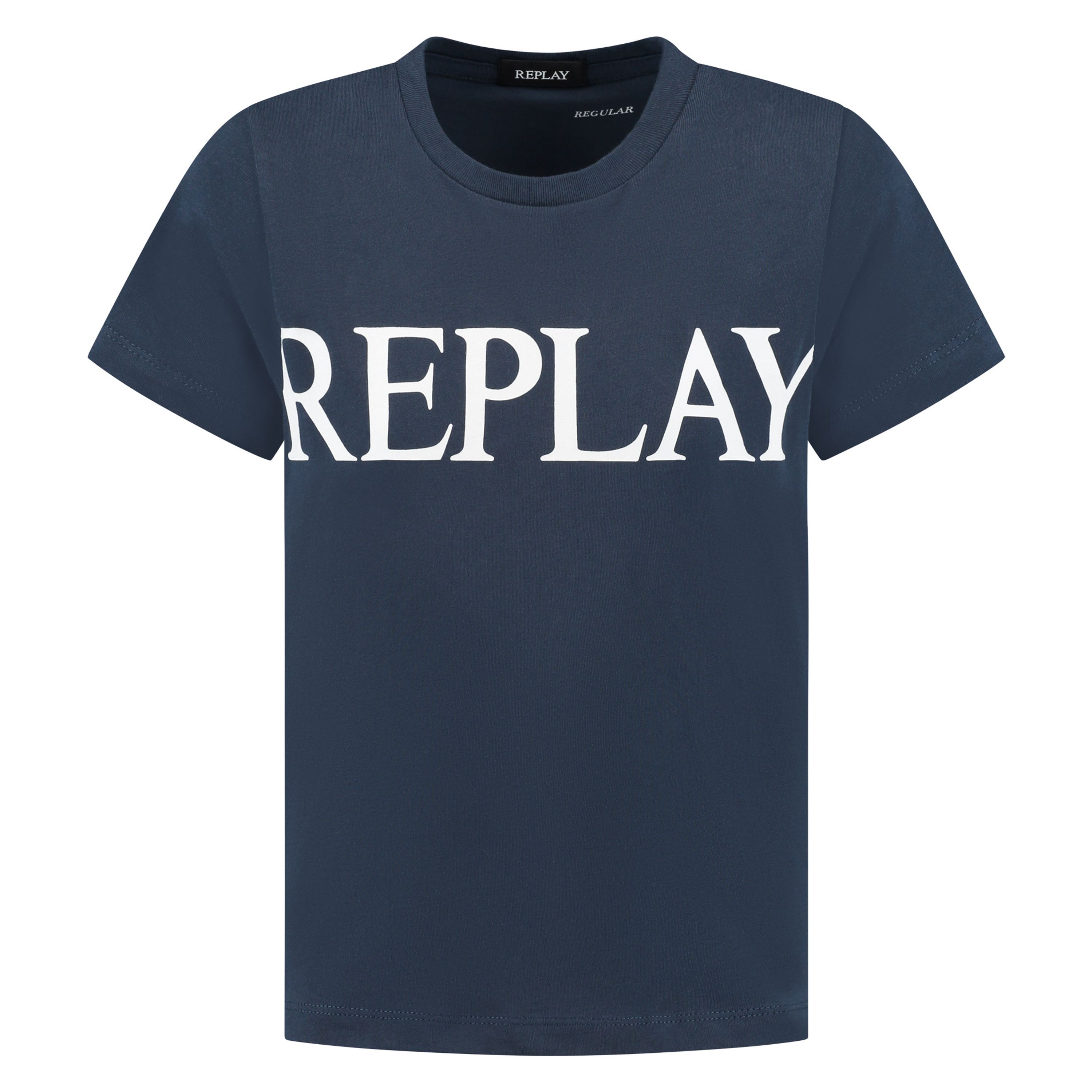 Replay T-shirt met tekst donkerblauw Jongens Katoen Ronde hals Tekst 128