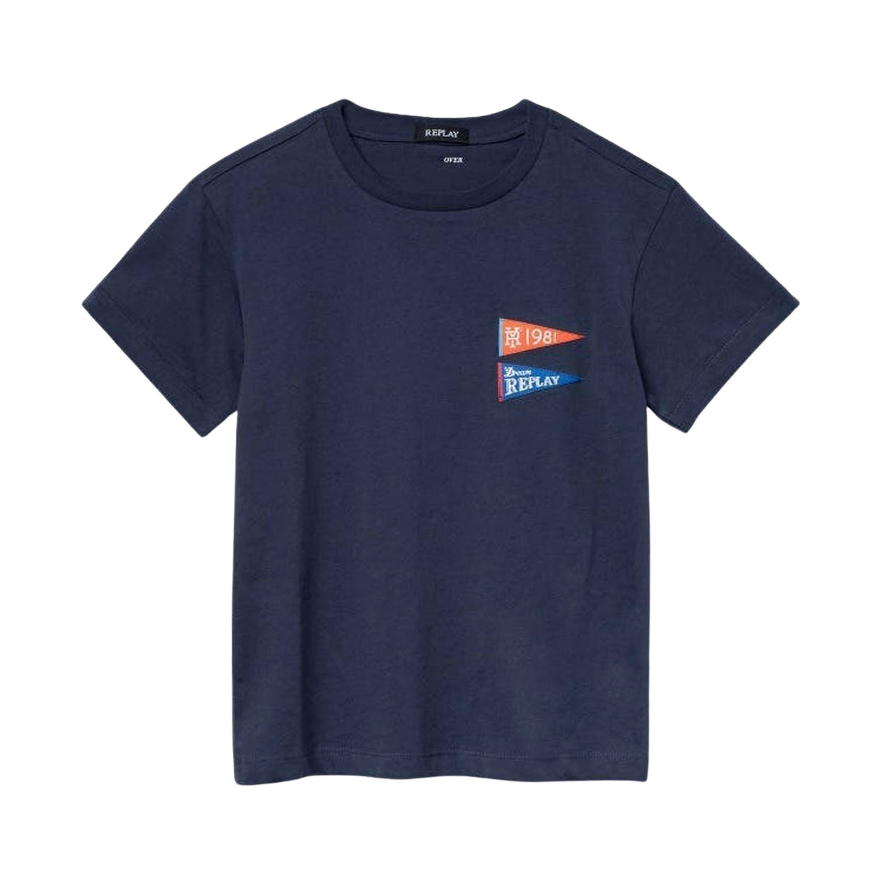 Replay T-shirt met printopdruk donkerblauw Jongens Katoen Ronde hals Printopdruk 128