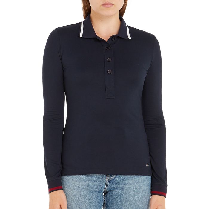 Tommy Hilfiger Slim Split Global Stripe LS Polo Shirt Women | Plutosport | Sommerkleider